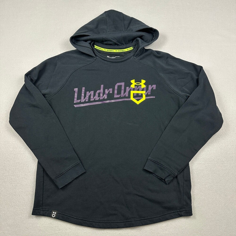 Under Armour Hoodie Men Large Black Baseball Home Plate Graphic Pullover Fleece